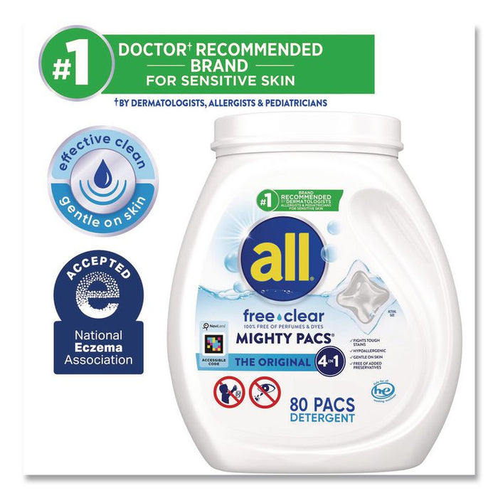 MIGHTY PACS Free Clear HE Laundry Detergent, 80 Pods/Tub, 4 Tubs/Carton