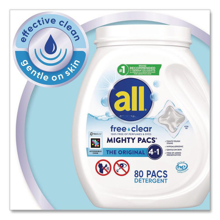 MIGHTY PACS Free Clear HE Laundry Detergent, 80 Pods/Tub, 4 Tubs/Carton
