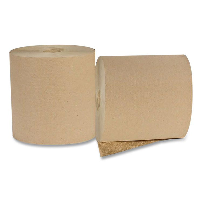 Recycled Hardwound Paper Towels, 1-Ply, 7.88" x 800 ft, 1.8 Core, Kraft, 6 Rolls/Carton