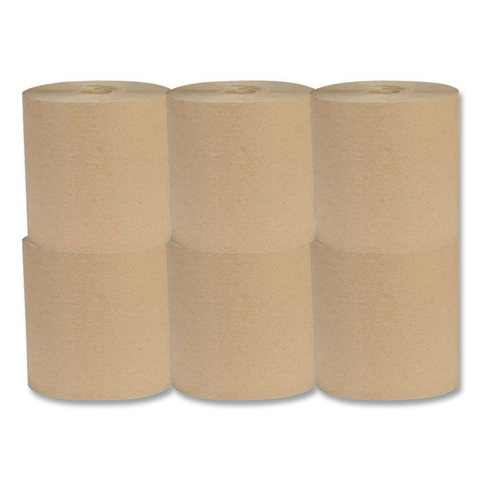 Recycled Hardwound Paper Towels, 1-Ply, 7.88" x 800 ft, 1.8 Core, Kraft, 6 Rolls/Carton