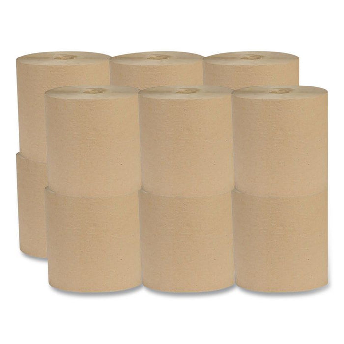 Recycled Hardwound Paper Towels, 1-Ply, 7.87" x 700 ft, Kraft, 12 Rolls/Carton