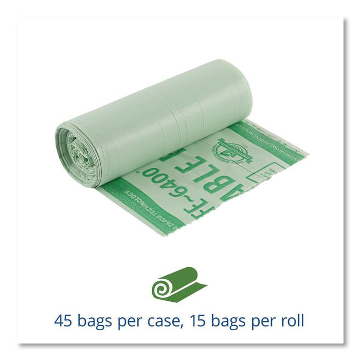 EcoSafe-6400 Bags, 13 gal, 0.85 mil, 24" x 30", Green, 45/Box