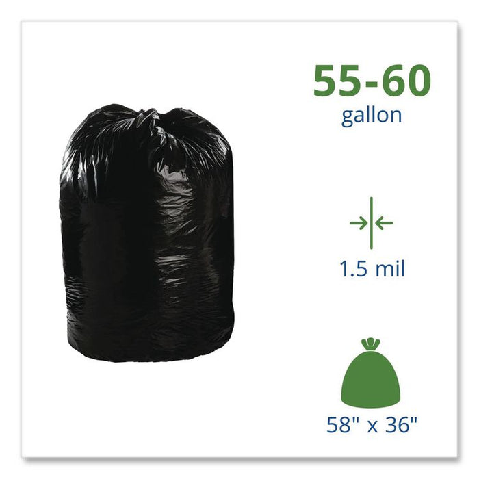 Total Recycled Content Plastic Trash Bags, 60 gal, 1.5 mil, 36" x 58", Black/Brown, 100/Carton