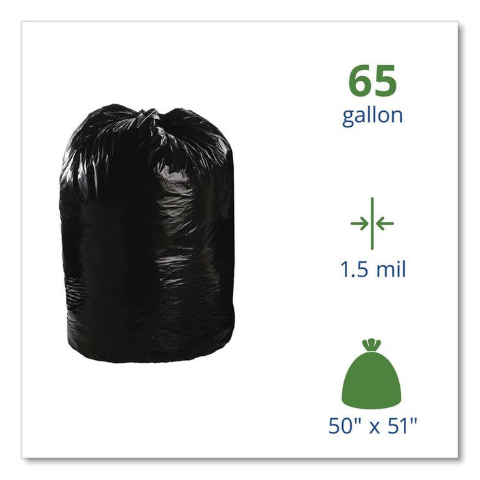 Total Recycled Content Plastic Trash Bags, 65 gal, 1.5 mil, 50" x 51", Black/Brown, 100/Carton