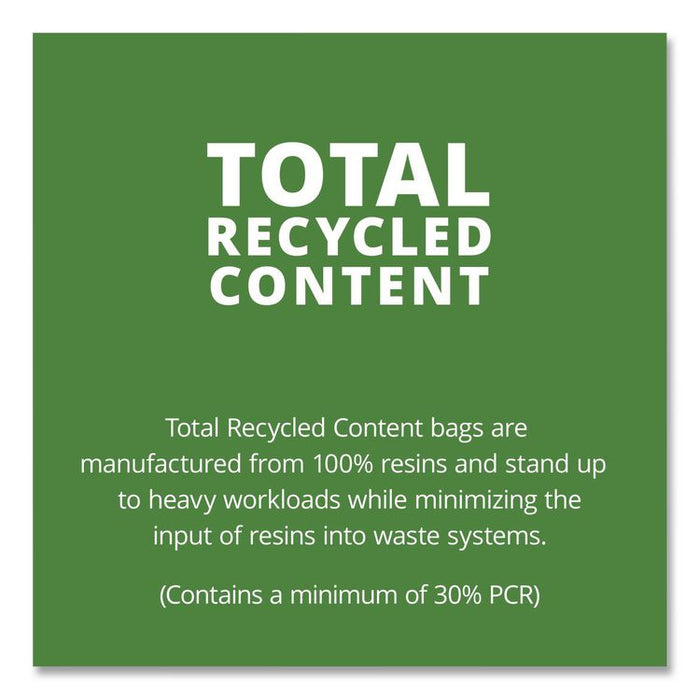 Total Recycled Content Plastic Trash Bags, 65 gal, 1.5 mil, 50" x 51", Black/Brown, 100/Carton
