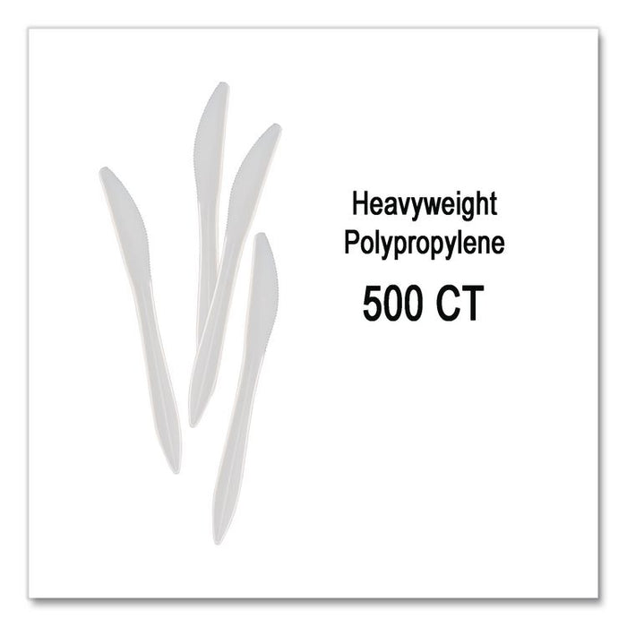 Elegant Dinnerware Heavyweight Cutlery, Knife, Plastic, White, 500/Box