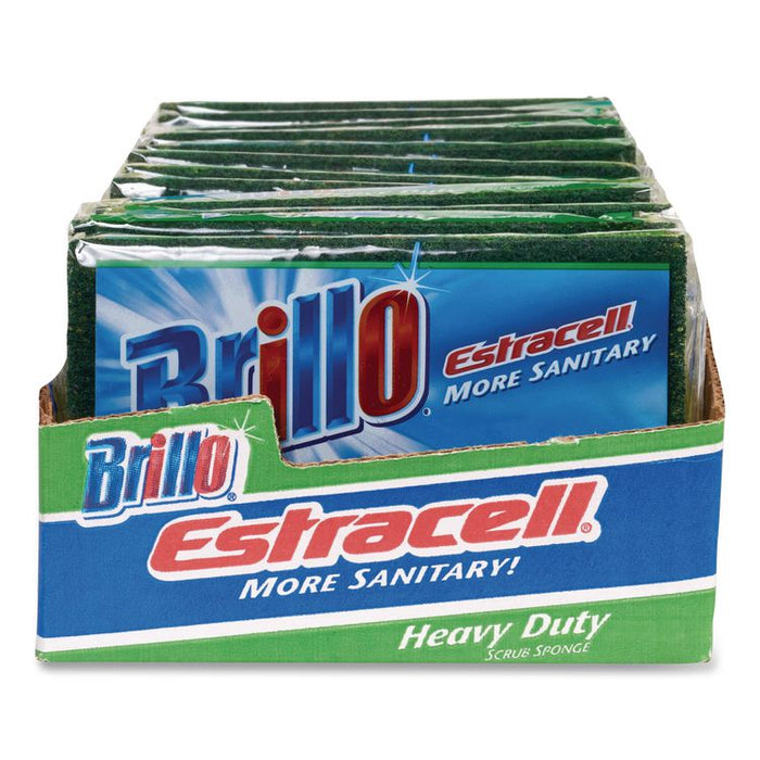 Estracell Heavy Duty Scrub Sponge, 4.9 x 2.9, 0.8" Thick, Yellow/Green, 12/Carton