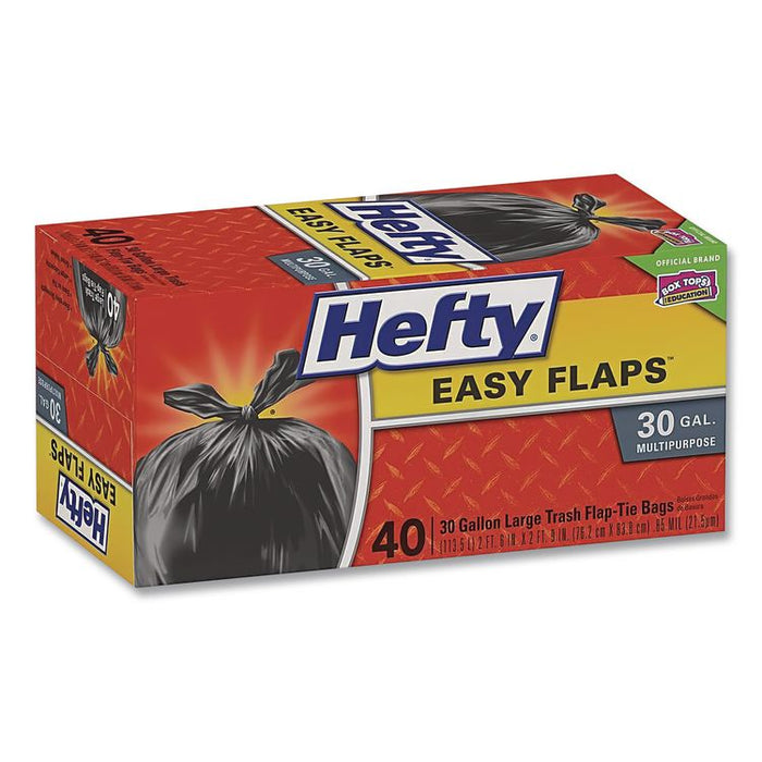 Easy Flaps Trash Bags, Tie-Flap, 30 gal, 0.85 mil, 30" x 33", Black, 40 Bags/Box, 6 Boxes/Carton