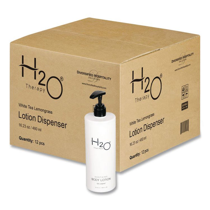 H2O Therapy Body Lotion Air Pump, 16.23 oz Bottle, White Tea and Lemongrass Scent, 12/Carton