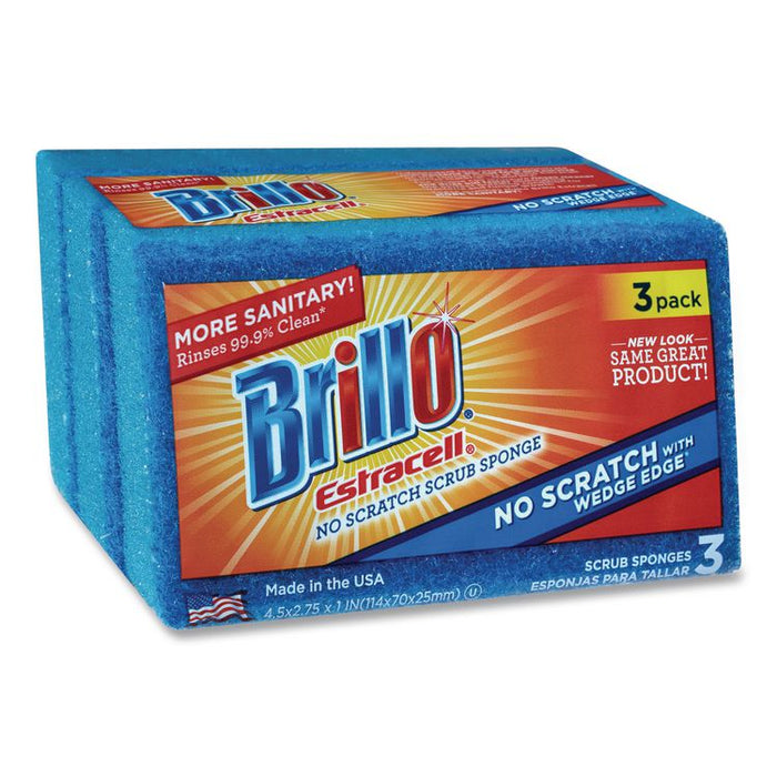 Estracell No Scratch Kitchen Sponges, 4.5 x 2.75, 1" Thick, Blue, 3 Sponges/Pack, 8 Packs/Carton