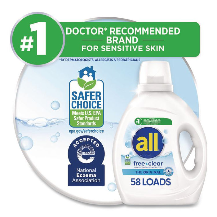 Free Clear HE Laundry Detergent, 58 Loads, Unscented, 73 oz Bottle, 6/Carton