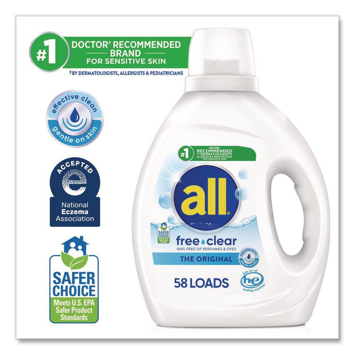 Free Clear HE Laundry Detergent, 58 Loads, Unscented, 73 oz Bottle, 6/Carton