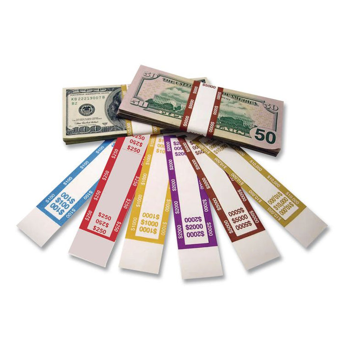 Currency Straps, Self-Adhesive, Ones, $250 Strap, Pink/White, 1,000/Pack
