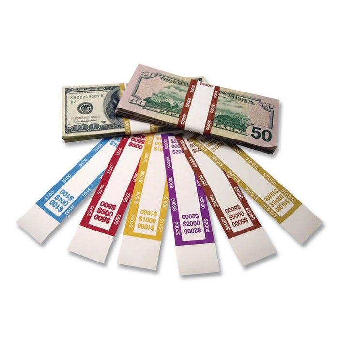 Currency Straps, Self-Adhesive, Tens, $1,000 Strap, Yellow/White, 1,000/Pack