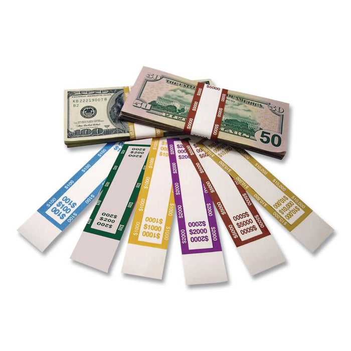 Currency Straps, Self-Adhesive, Ones, $100 Strap, Blue/White, 1,000/Pack
