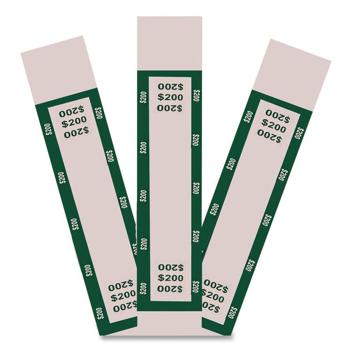 Currency Straps, Self-Adhesive, Twos, $200 Strap, Green/White, 1,000/Pack