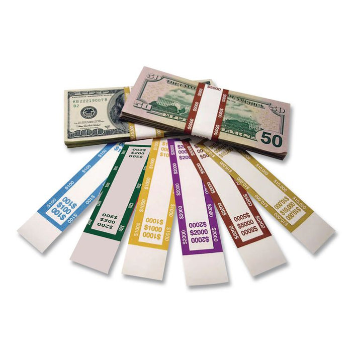 Currency Straps, Self-Adhesive, Twos, $200 Strap, Green/White, 1,000/Pack
