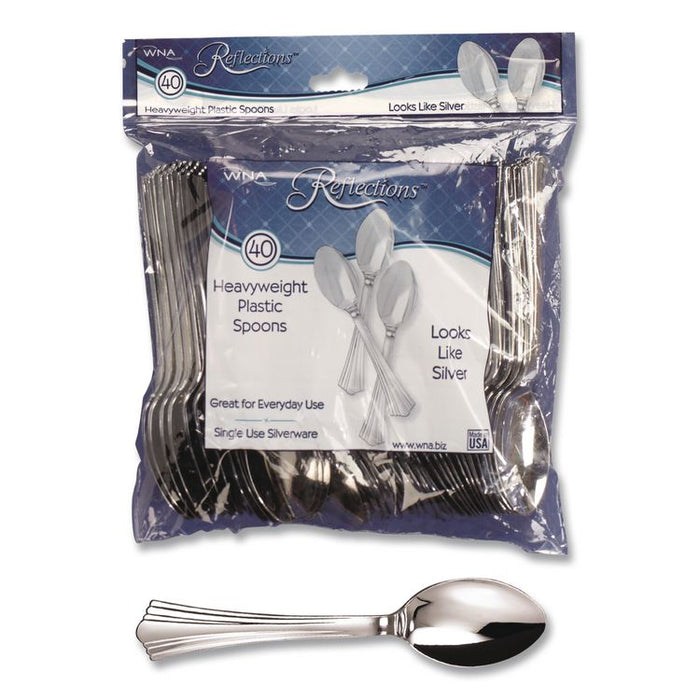 Reflections Heavyweight Plastic Utensils, Spoon, Silver, 40/Pack, 8 Packs/Carton