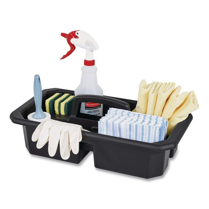 Cleaning Caddy, Compatible with Full Size and Compact Housekeeping Carts, Plastic, Black, 6/Carton
