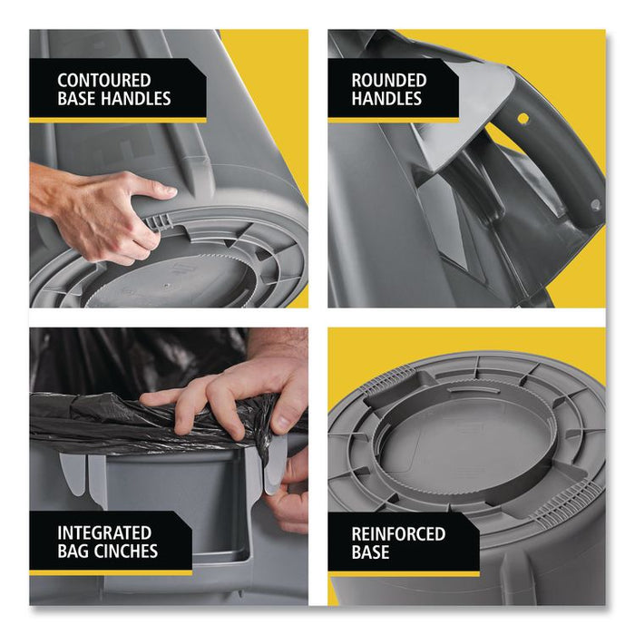 Brute Container with Lid, 32 gal, Plastic, Gray