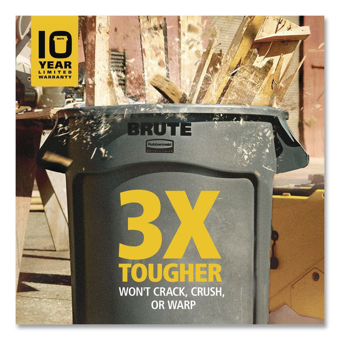 Vented Round Brute Container, 32 gal, Plastic, Yellow