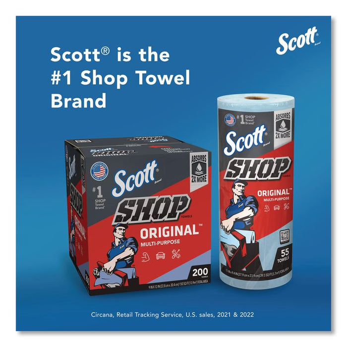 Shop Towels Original, 1-Ply, 9 x 12, Unscented, Blue, 200/Box