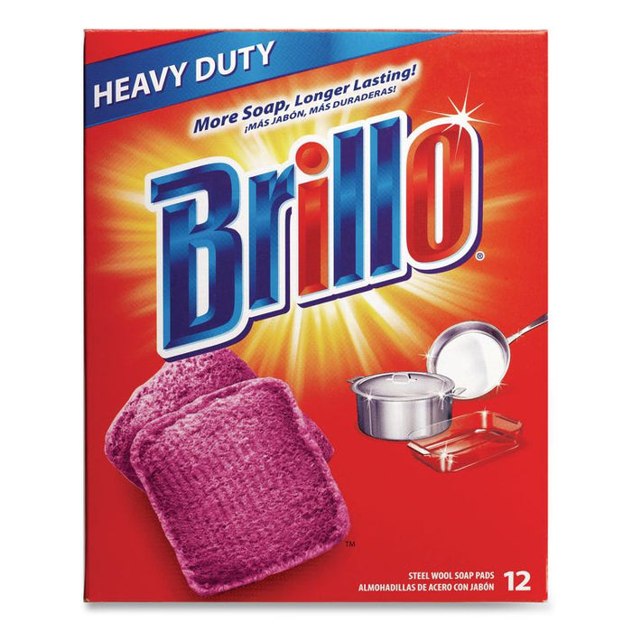 Steel Wool Soap Pads, 3 x 3, Gray/Pink, 12 Pads/Box, 12 Boxes/Carton