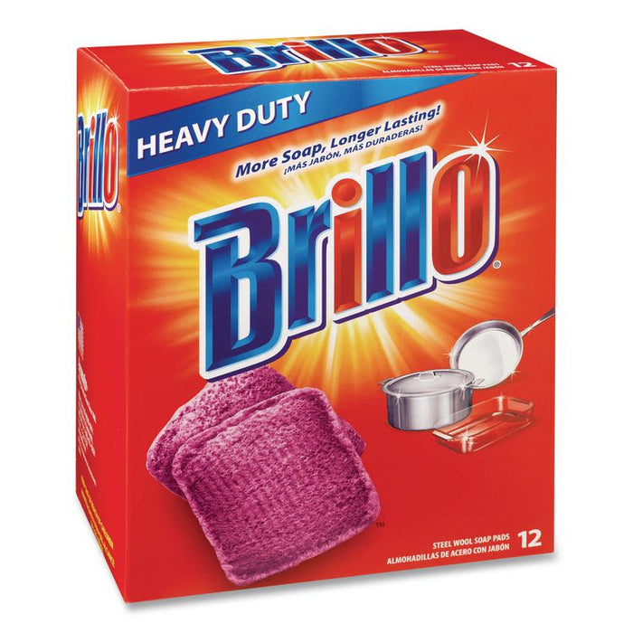 Steel Wool Soap Pads, 3 x 3, Gray/Pink, 12 Pads/Box, 12 Boxes/Carton