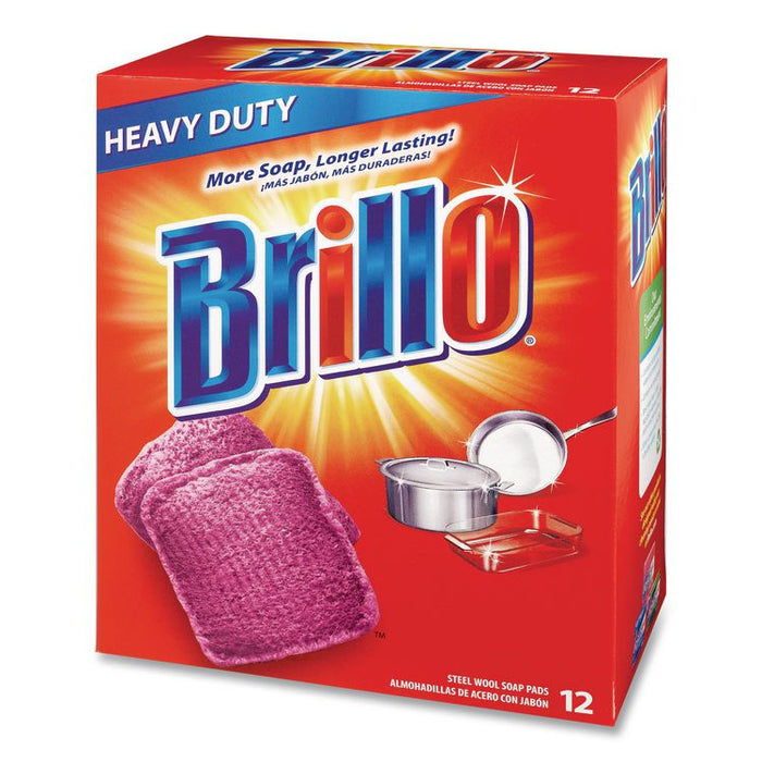 Steel Wool Soap Pads, 3 x 3, Gray/Pink, 12 Pads/Box, 12 Boxes/Carton