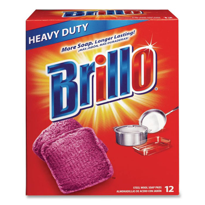Steel Wool Soap Pads, 3 x 3, Gray/Pink, 12 Pads/Box, 12 Boxes/Carton