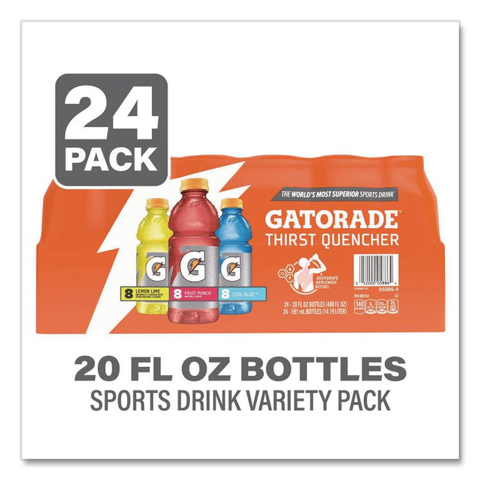 Rainbow Variety Pack, Cool Blue/Fruit Punch/Lemon Lime, 20 oz Bottle, 24/Carton