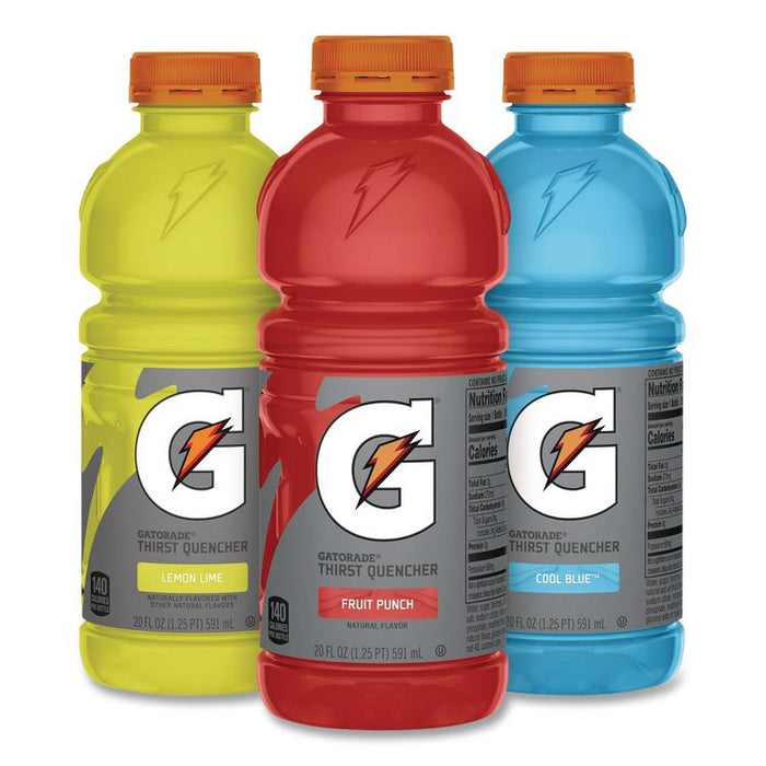 Rainbow Variety Pack, Cool Blue/Fruit Punch/Lemon Lime, 20 oz Bottle, 24/Carton