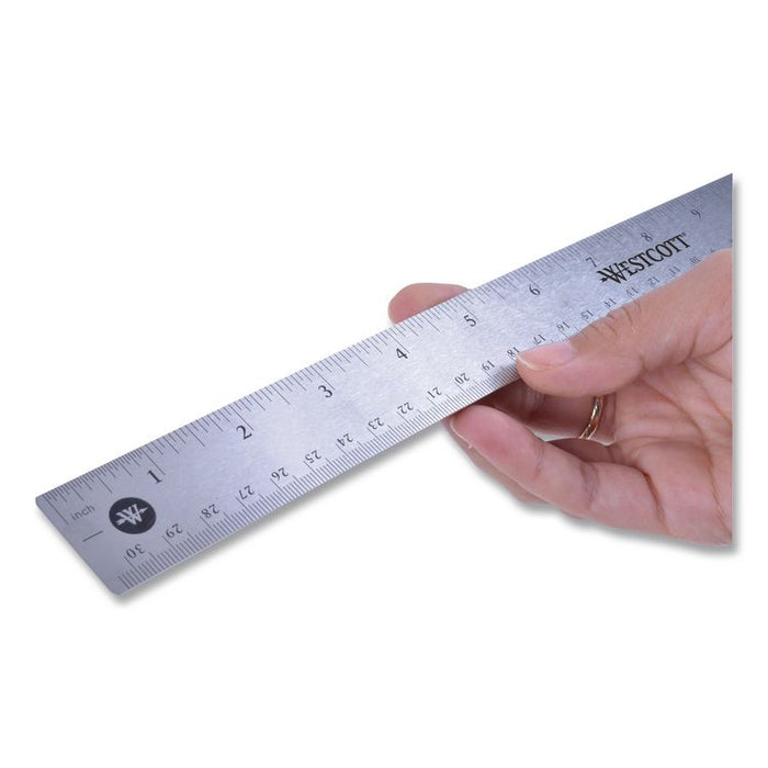 Stainless Steel Office Ruler With Non Slip Cork Base, Standard/Metric, 15" Long
