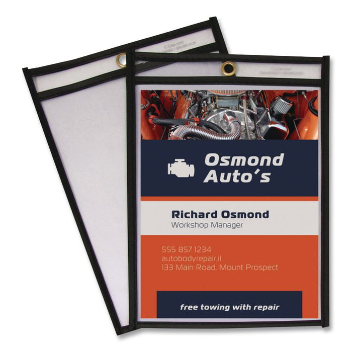 Stitched Shop Ticket Holders, Super Heavy-Duty, Top Load 11 x 17 Insert, Clear Front, Black Border, 25/Box