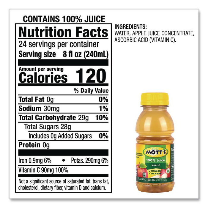 100% Original Apple Juice, Apple, 8 oz Bottle, 24/Carton