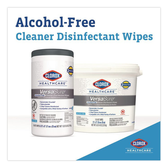 VersaSure Cleaner Disinfectant Wipes, 1-Ply, 12 x 12, Fragranced, White, 110/Bucket, 2 Buckets/Carton