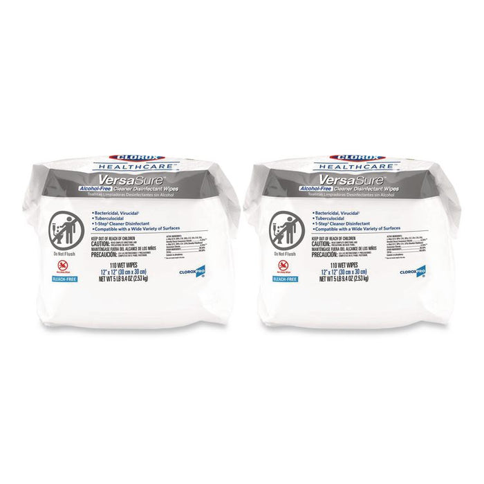 VersaSure Cleaner Disinfectant Wipes, Refill, 1-Ply, 12 x 10, Fragranced, White, 110/Pouch, 2 Pouches/Carton
