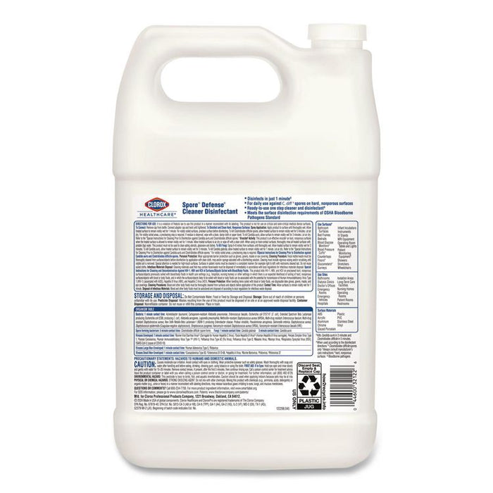 Spore Defense Cleaner Disinfectant, Closed System, Unscented, 1 gal Refill Bottle, 4/Carton
