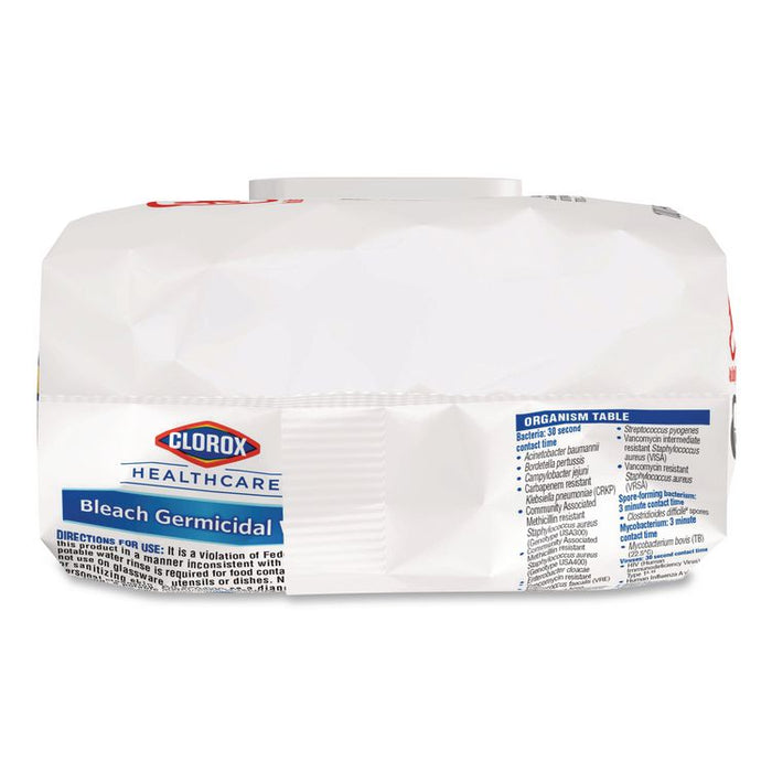 Bleach Germicidal Wipes, Disinfectant Wipes, 1-Ply, 6.75 x 9, Unscented, White, 100 Wipes/Flex-Pack, 6 Flex-Packs/Carton