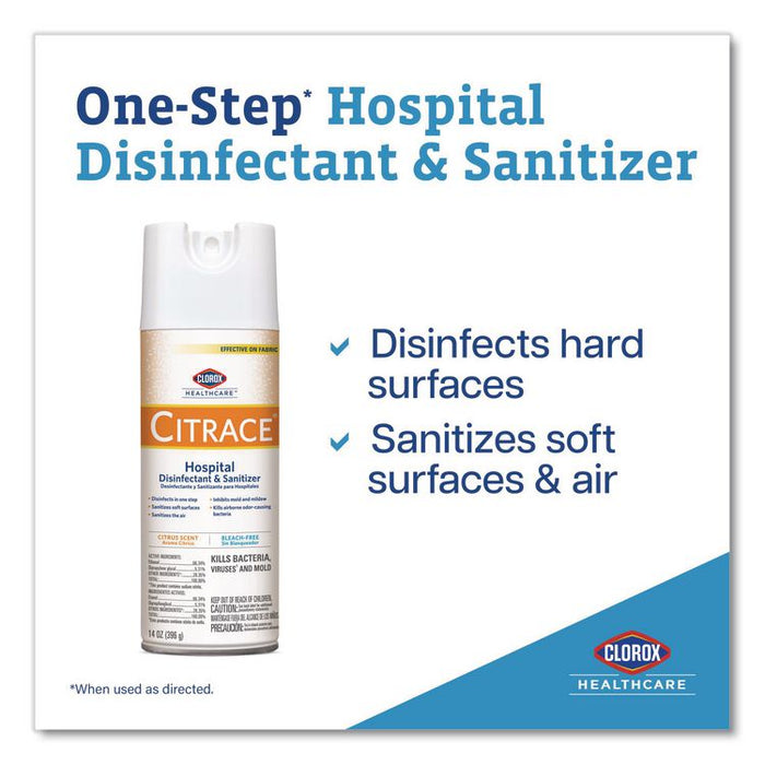 Citrace Hospital Disinfectant and Sanitizer, Citrus Scent, 14 oz Aerosol Spray, 12/Carton