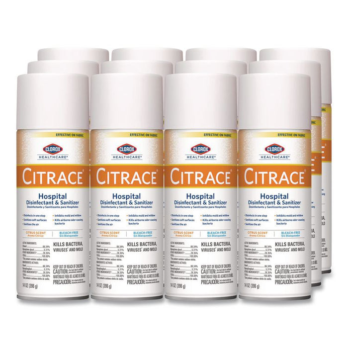 Citrace Hospital Disinfectant and Sanitizer, Citrus Scent, 14 oz Aerosol Spray, 12/Carton
