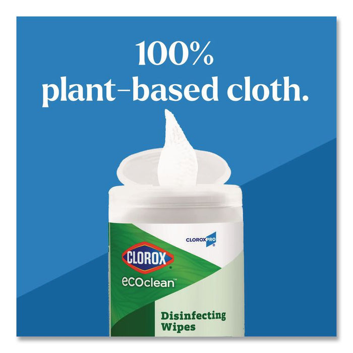 CloroxPro EcoClean Disinfecting Wipes, 1-Ply, 8 x 7, Unscented, White, 75 Count, 6/Carton