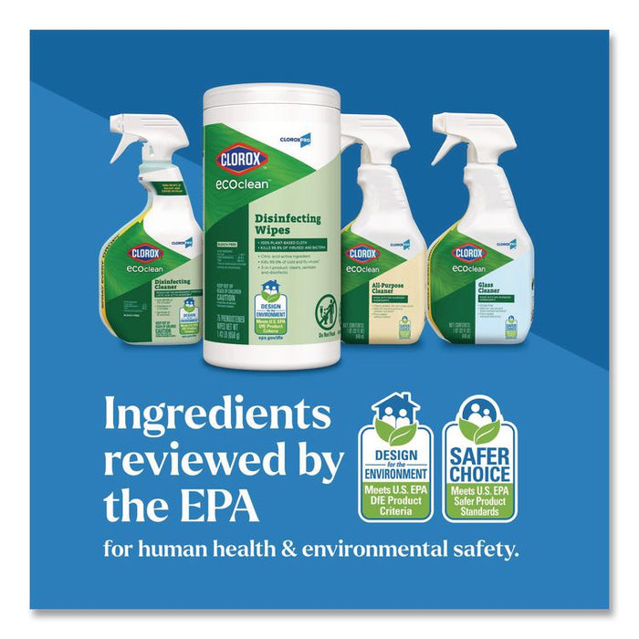 CloroxPro EcoClean Disinfecting Wipes, 1-Ply, 8 x 7, Unscented, White, 75 Count, 6/Carton