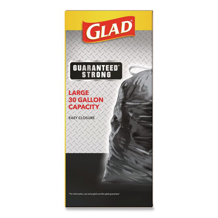 Guaranteed Strong Large Drawstring Trash Bags, Three-Ply, 30 gal, 1.05 mil, 30 x 33, Black, 28 Bags/Box, 6 Boxes/Carton