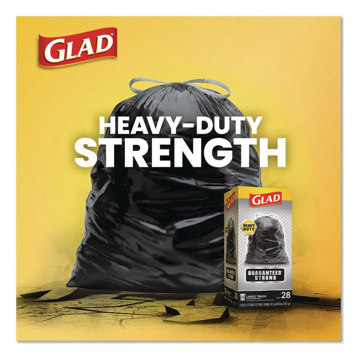 Guaranteed Strong Large Drawstring Trash Bags, Three-Ply, 30 gal, 1.05 mil, 30 x 33, Black, 28 Bags/Box, 6 Boxes/Carton