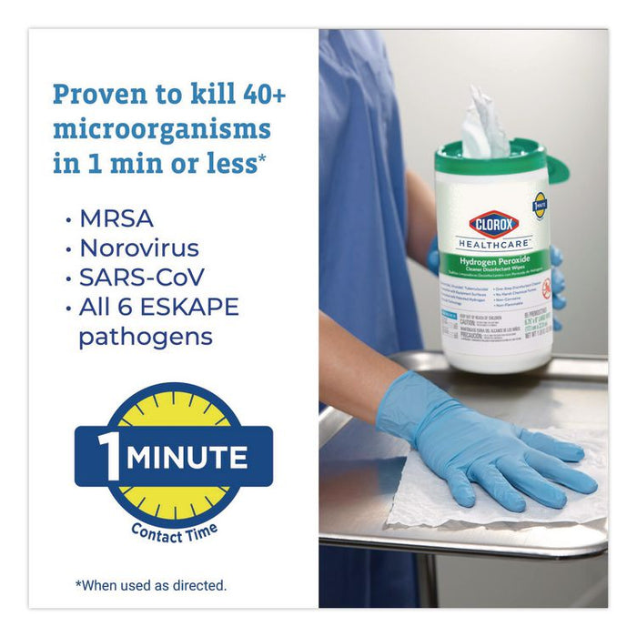 Hydrogen Peroxide Cleaner Disinfectant Wipes, 5.75 x 6.75, Unscented, White, 155/Canister, 6 Canisters/Carton