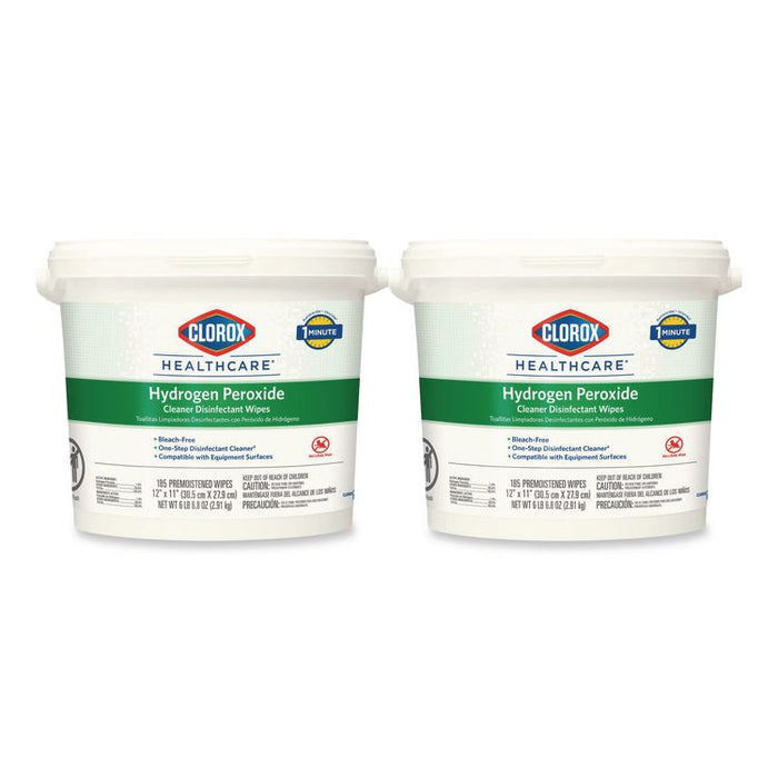 Hydrogen Peroxide Cleaner Disinfectant Wipes, 12 x 11, Unscented, White, 185/Bucket, 2 Buckets/Carton