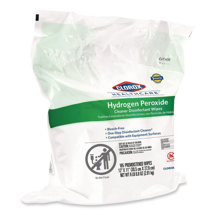 Hydrogen Peroxide Cleaner Disinfectant Wipes, 12 x 11, Unscented, White, 185/Pack, 2 Packs/Carton