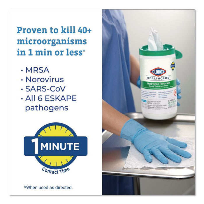 Hydrogen Peroxide Cleaner Disinfectant Wipes, 12 x 11, Unscented, White, 185/Pack, 2 Packs/Carton