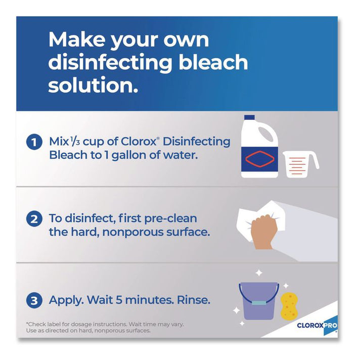 CloroxPro Concentrated Germicidal Bleach, Regular Scent, 121 oz Bottle, 3/Carton